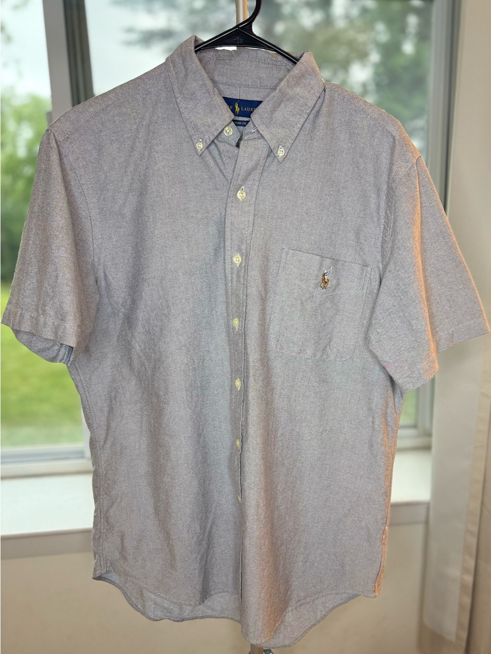 Men’s Ralph Lauren Gray short sleeve button down oxford shirt polo logo medium